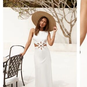 Chic White Floral Cut-Out Maxi Dress